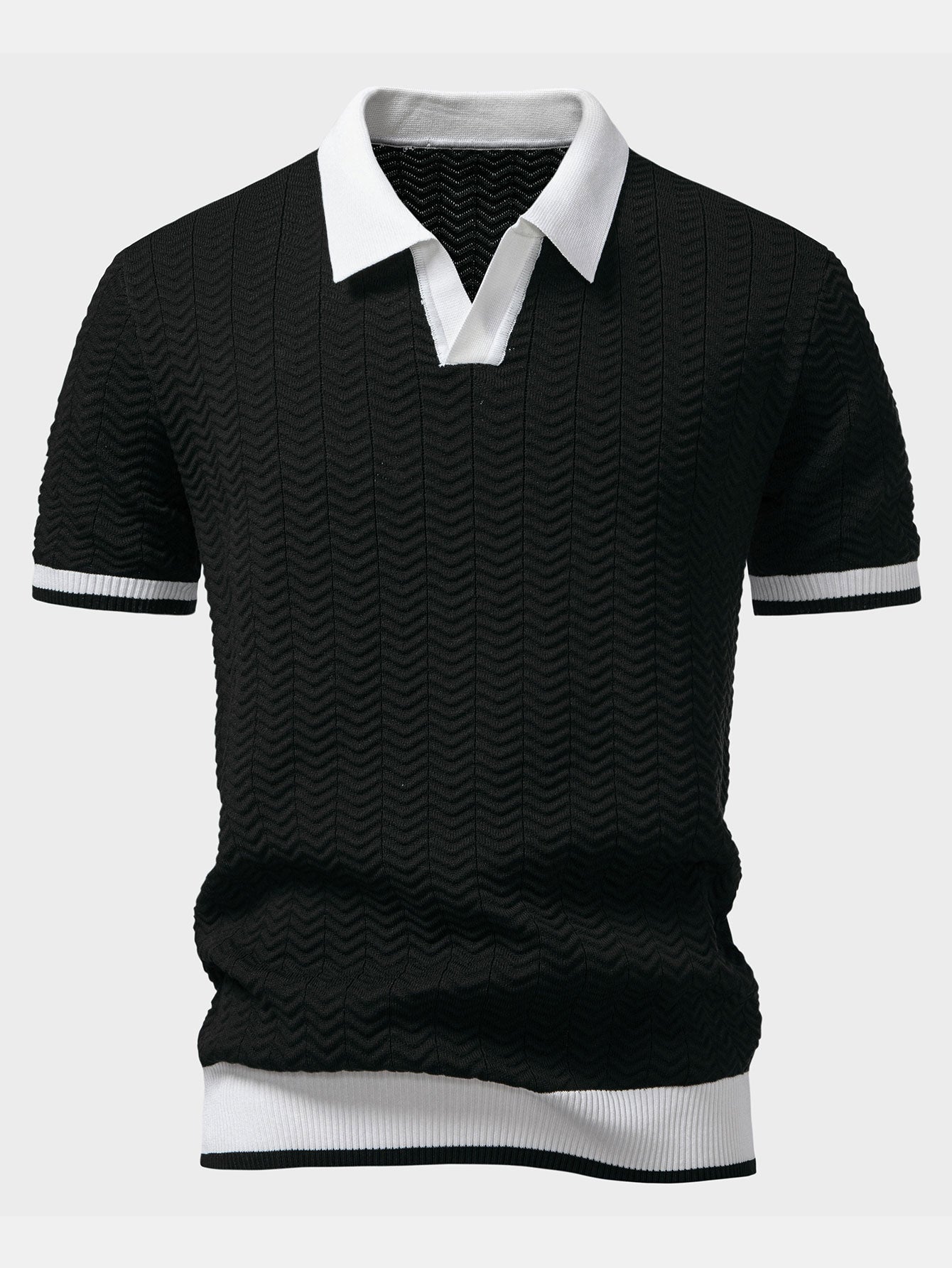 POLO A V IN MAGLIA CON CONTRASTO DI TEXTURE & PANTALONI SLIM FIT