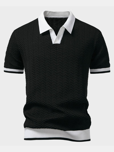 POLO A V IN MAGLIA CON CONTRASTO DI TEXTURE & PANTALONI SLIM FIT