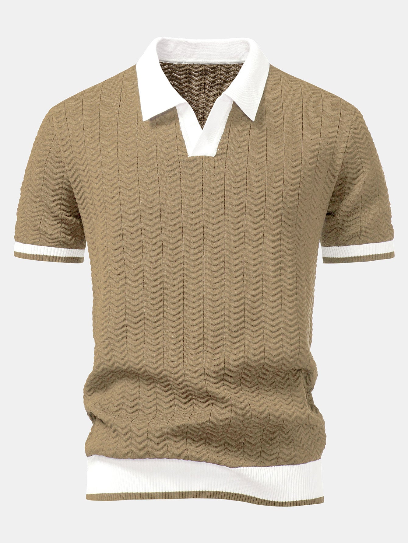 POLO A V IN MAGLIA CON CONTRASTO DI TEXTURE & PANTALONI SLIM FIT