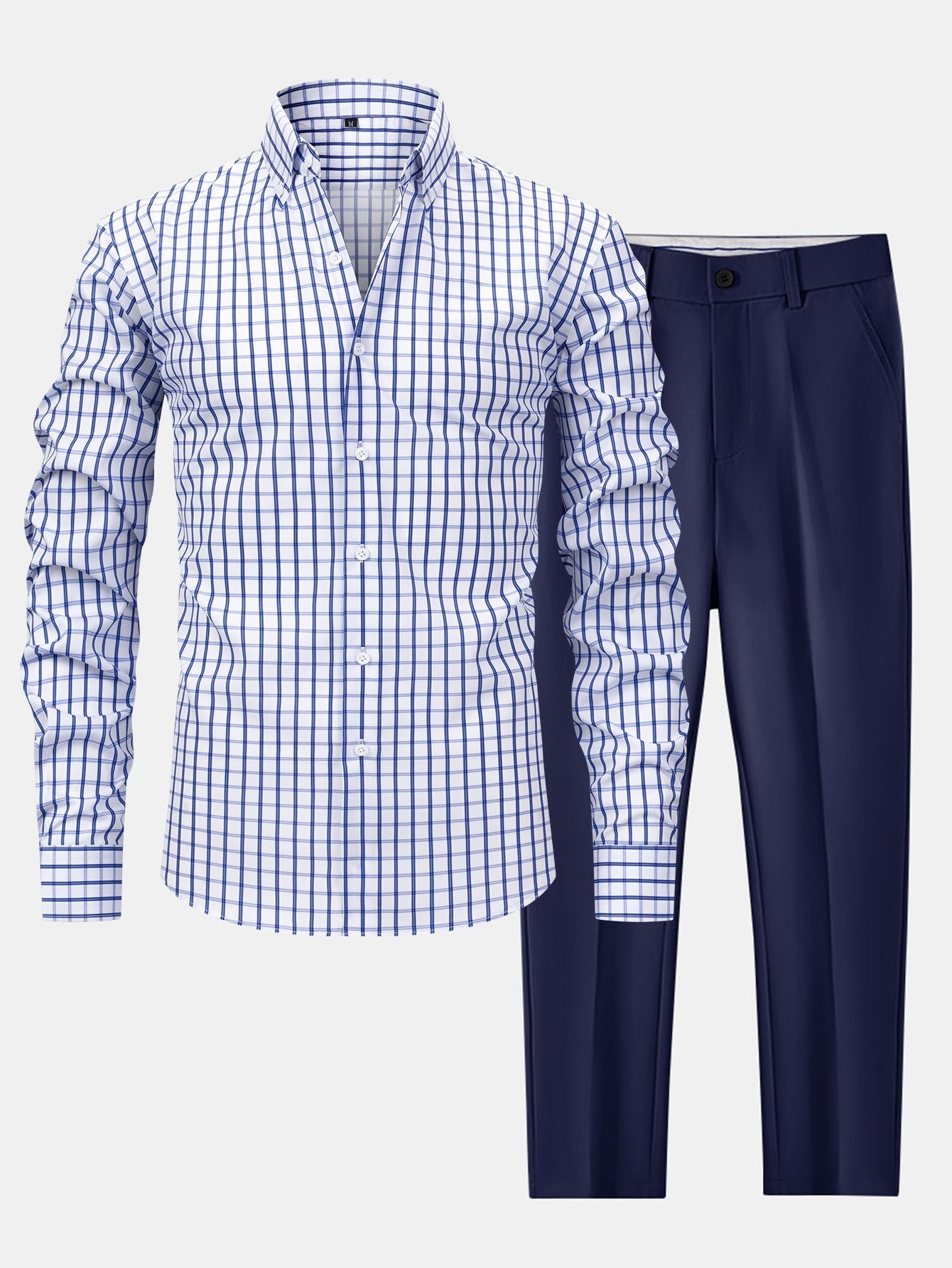 CAMICIA A MANICHE LUNGHE A QUADRI CON BOTTONI & PANTALONI SLIM FIT A GAMBA AFFUSOLATA
