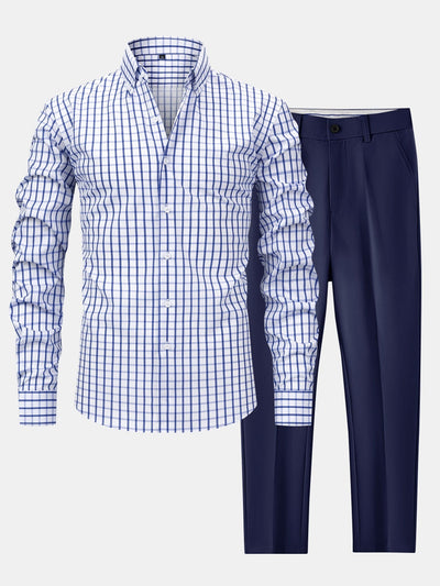 CAMICIA A MANICHE LUNGHE A QUADRI CON BOTTONI & PANTALONI SLIM FIT A GAMBA AFFUSOLATA
