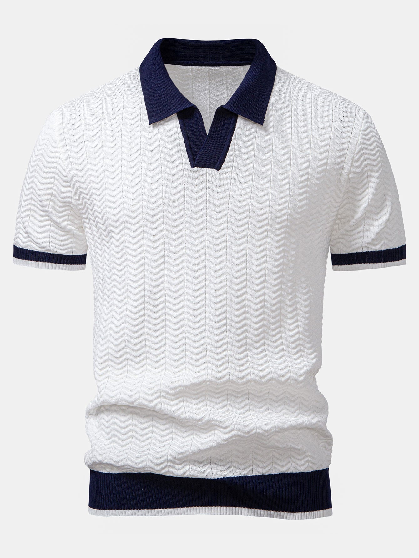 POLO A V IN MAGLIA CON CONTRASTO DI TEXTURE