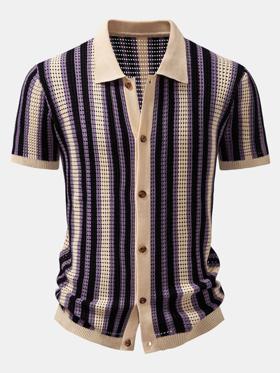 CAMICIA A RIGHE CON OCCHIELLI ALL'UNCINETTO