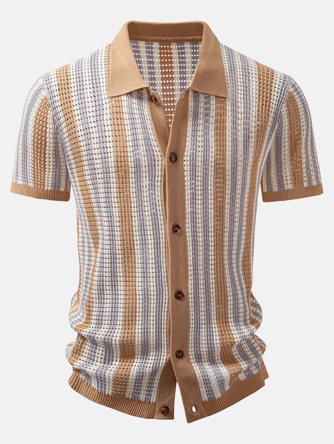 CAMICIA A RIGHE CON OCCHIELLI ALL'UNCINETTO