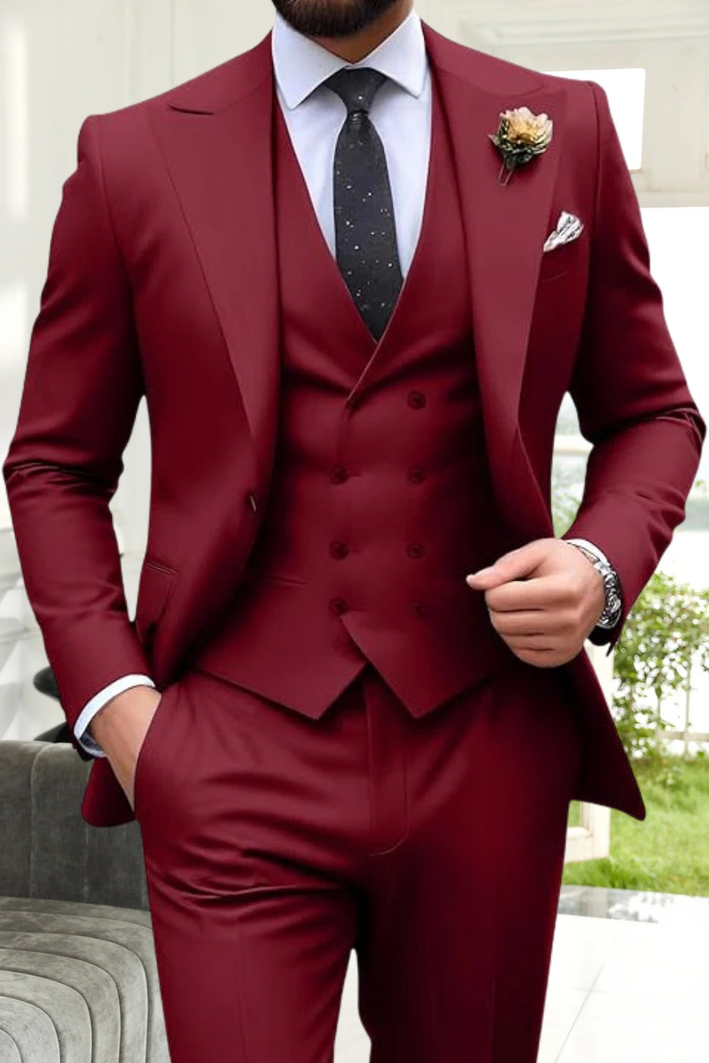 Roveri -Abiti da Uomo Slim Fit a 3 Pezzi con Revers a Punta