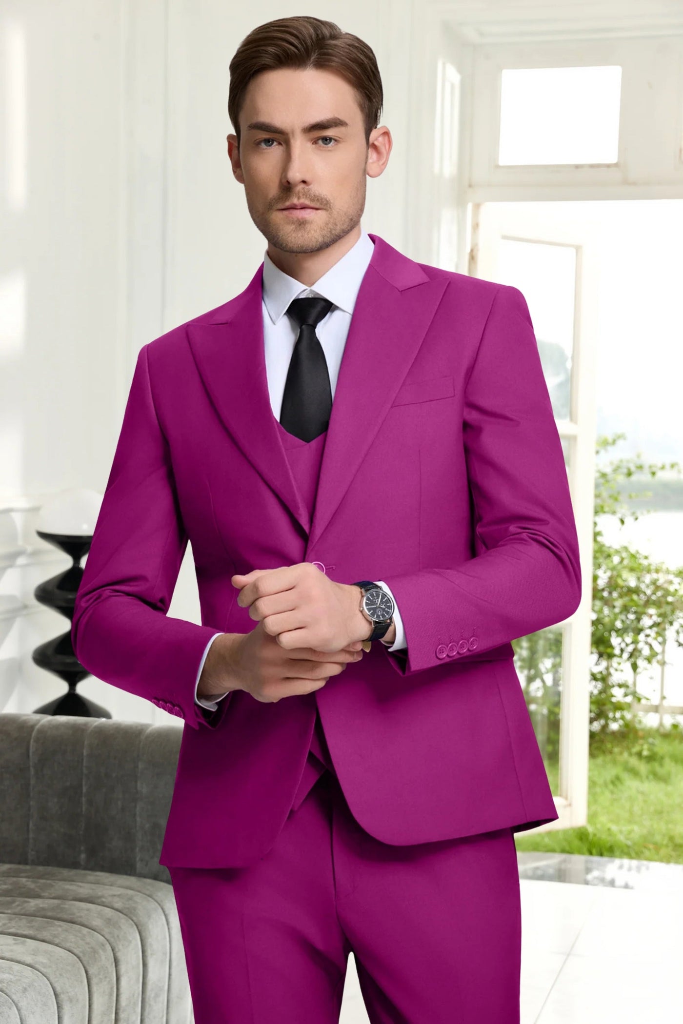 Roveri -Abiti da Uomo Slim Fit a 3 Pezzi con Revers a Punta