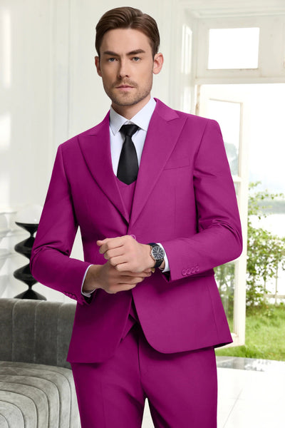 Roveri -Abiti da Uomo Slim Fit a 3 Pezzi con Revers a Punta