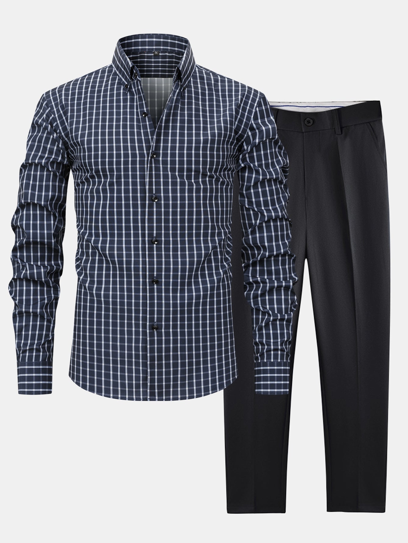 CAMICIA A MANICHE LUNGHE A QUADRI CON BOTTONI & PANTALONI SLIM FIT A GAMBA AFFUSOLATA