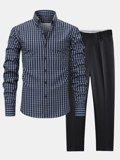 CAMICIA A MANICHE LUNGHE A QUADRI CON BOTTONI & PANTALONI SLIM FIT A GAMBA AFFUSOLATA