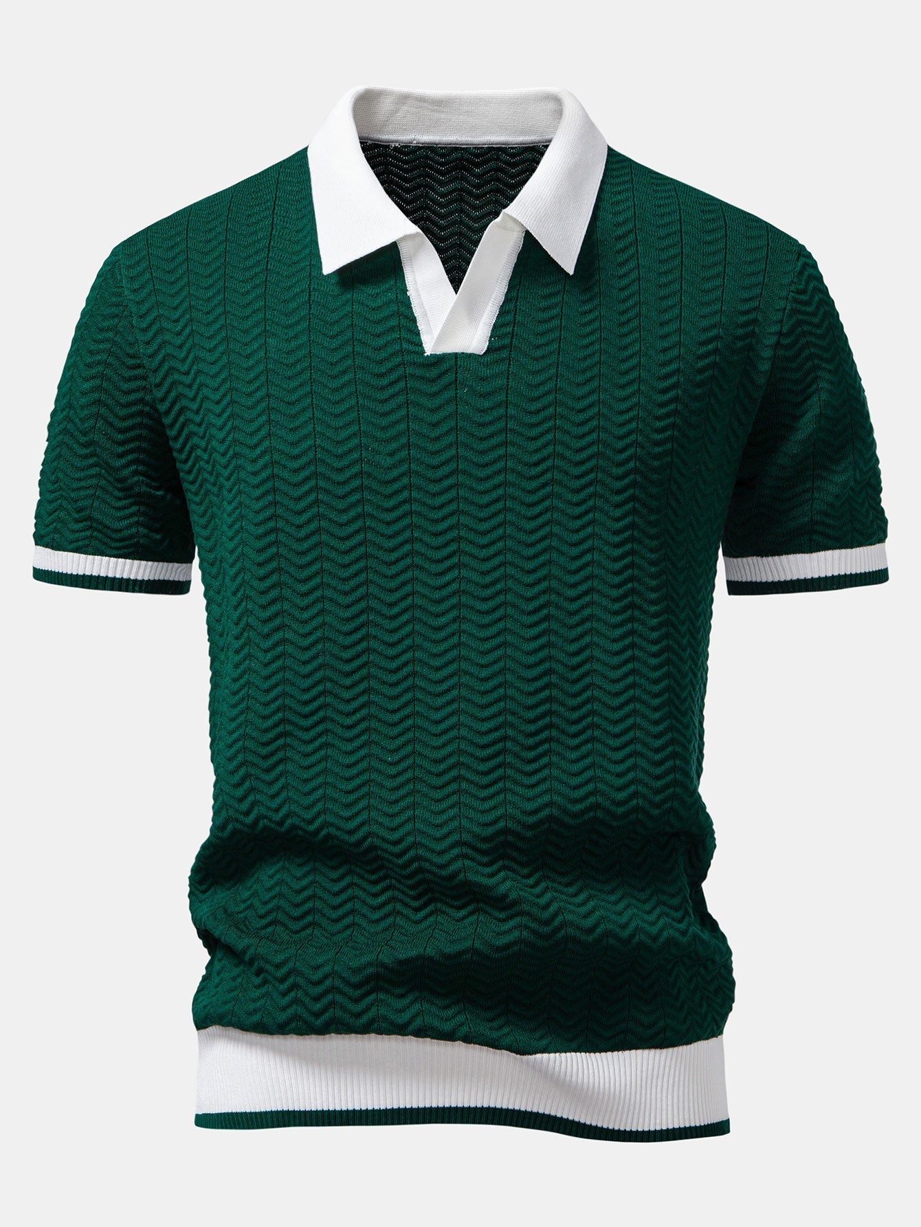 POLO A V IN MAGLIA CON CONTRASTO DI TEXTURE & PANTALONI SLIM FIT