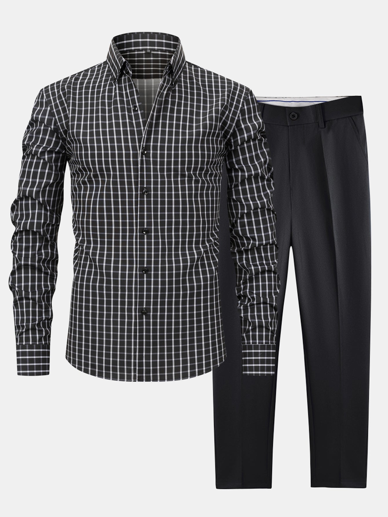 CAMICIA A MANICHE LUNGHE A QUADRI CON BOTTONI & PANTALONI SLIM FIT A GAMBA AFFUSOLATA