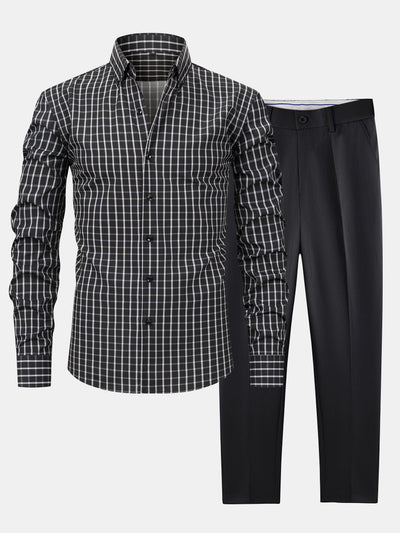 CAMICIA A MANICHE LUNGHE A QUADRI CON BOTTONI & PANTALONI SLIM FIT A GAMBA AFFUSOLATA