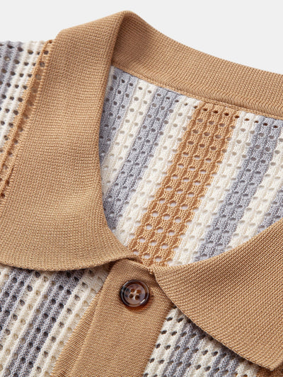 CAMICIA A RIGHE CON OCCHIELLI ALL'UNCINETTO