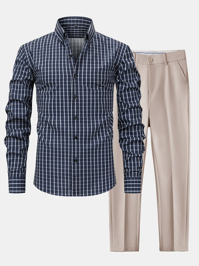 CAMICIA A MANICHE LUNGHE A QUADRI CON BOTTONI & PANTALONI SLIM FIT A GAMBA AFFUSOLATA