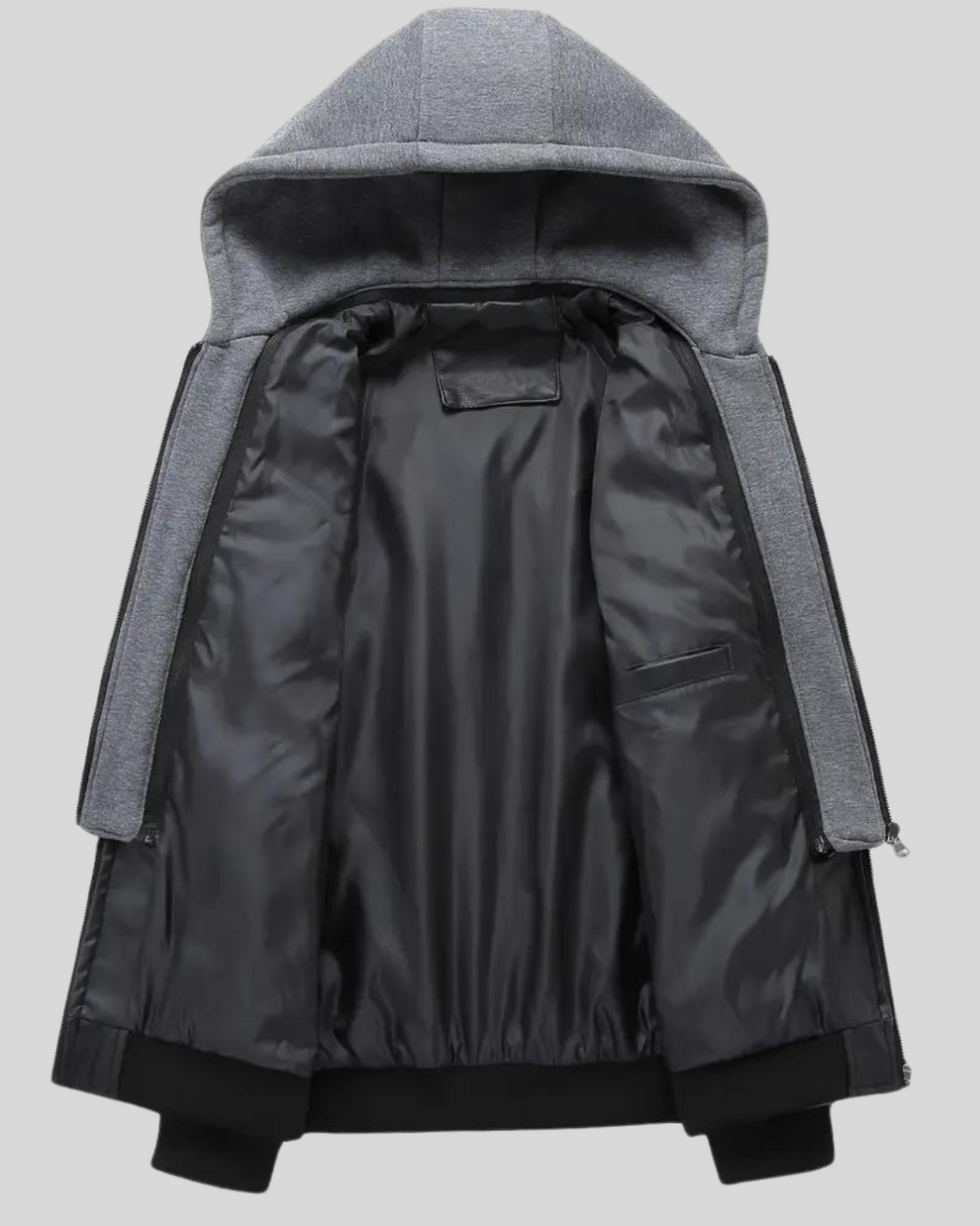 Roveri – Giacca in Pelle con Cappuccio e Chiusura a Doppia Cerniera