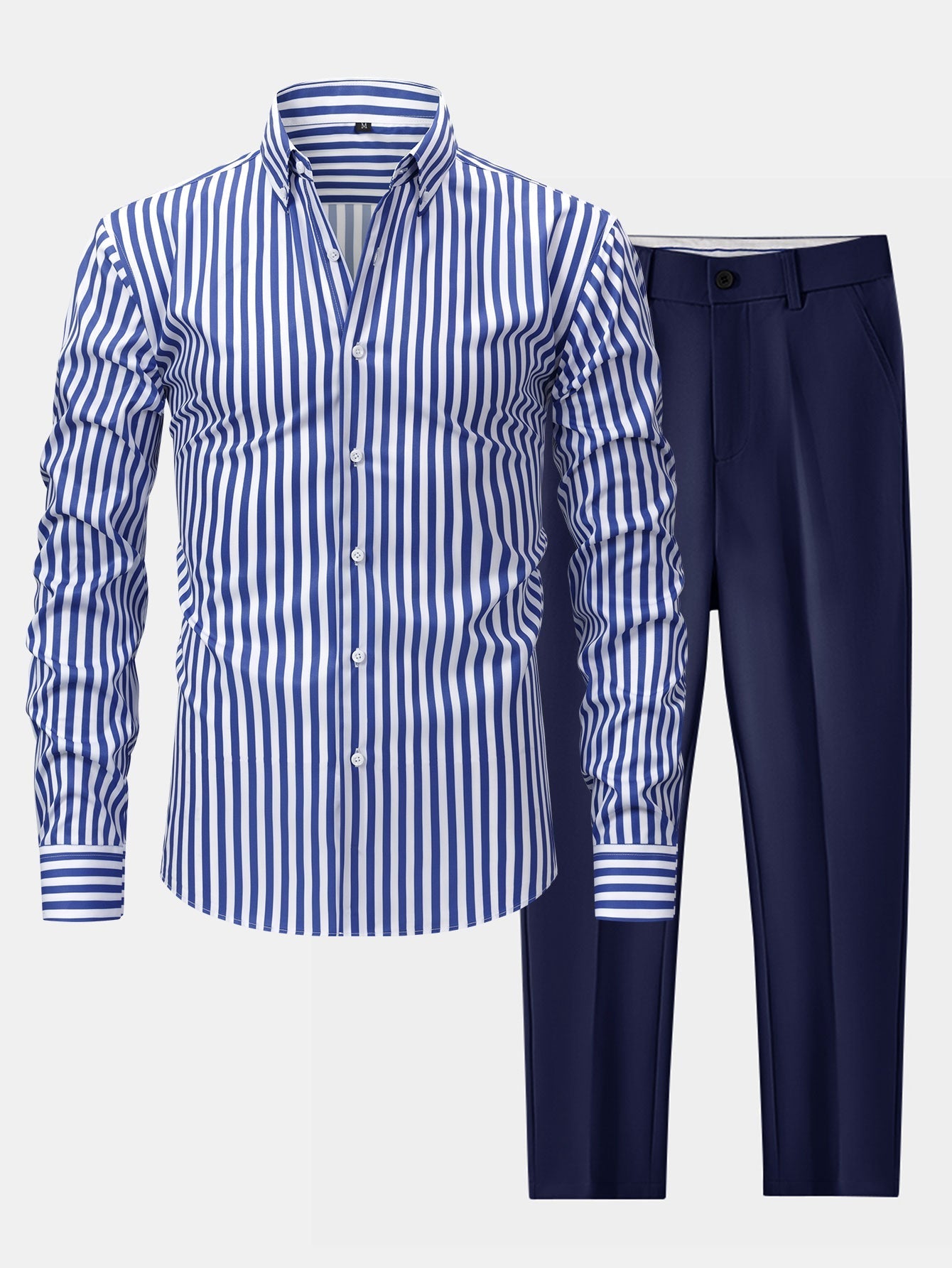 CAMICIA A MANICHE LUNGHE A RIGHE CON BOTTONI & PANTALONI SLIM FIT A GAMBA AFFUSOLATA