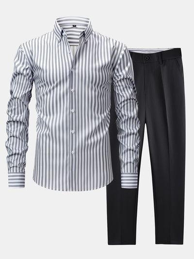 CAMICIA A MANICHE LUNGHE A RIGHE CON BOTTONI & PANTALONI SLIM FIT A GAMBA AFFUSOLATA