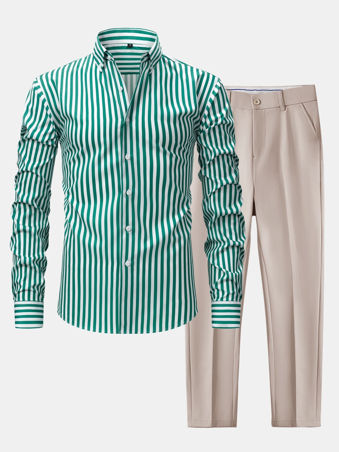 CAMICIA A MANICHE LUNGHE A RIGHE CON BOTTONI & PANTALONI SLIM FIT A GAMBA AFFUSOLATA