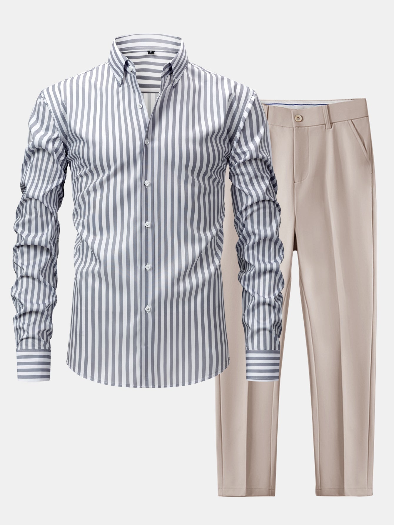 CAMICIA A MANICHE LUNGHE A RIGHE CON BOTTONI & PANTALONI SLIM FIT A GAMBA AFFUSOLATA
