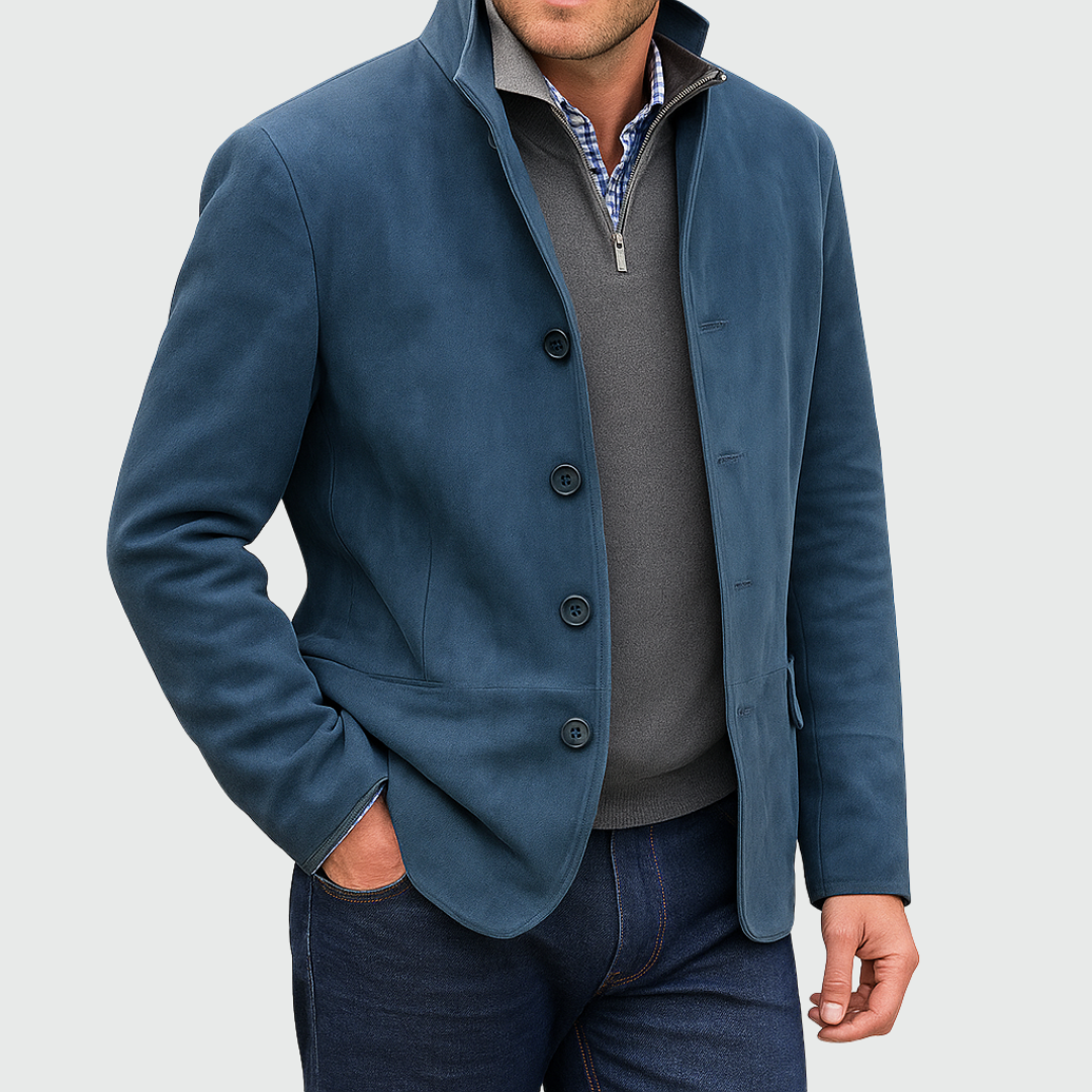 Roveri – Blazer Classico in Pelle Scamosciata con Abbottonatura Frontale