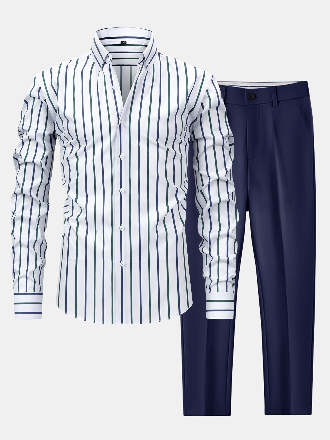 CAMICIA A MANICHE LUNGHE A RIGHE CON BOTTONI & PANTALONI SLIM FIT A GAMBA AFFUSOLATA
