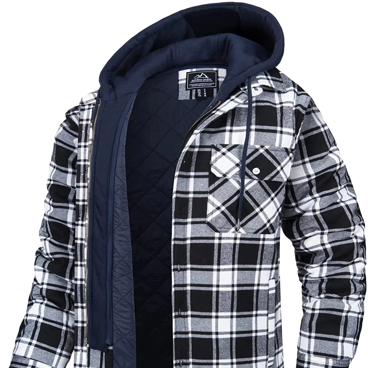 Roveri - Cappotto camicia invernale da uomo con cappuccio staccabile