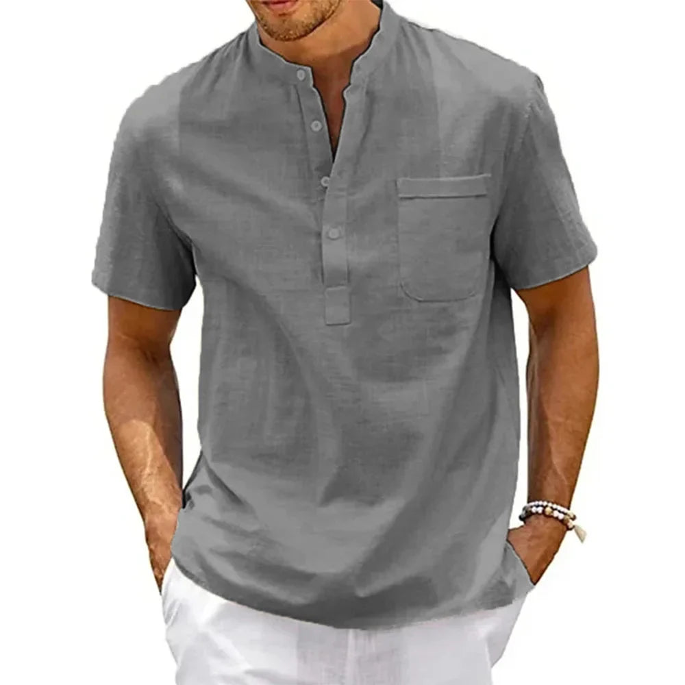 SAMUELE  |  CAMICIA HENLEY IN LINO E COTONE