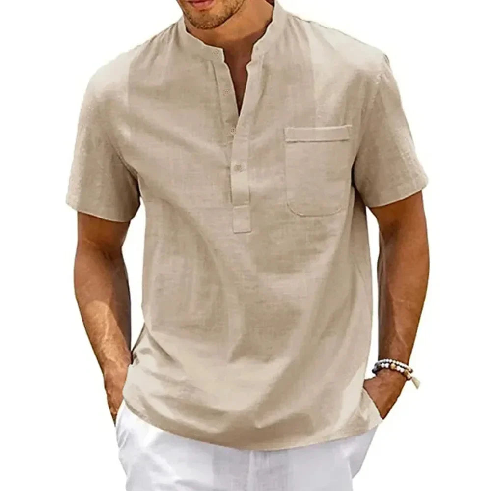 SAMUELE  |  CAMICIA HENLEY IN LINO E COTONE