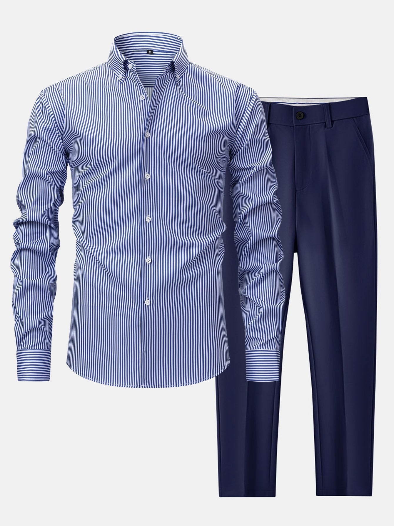 CAMICIA A MANICHE LUNGHE A RIGHE CON BOTTONI & PANTALONI SLIM FIT A GAMBA AFFUSOLATA