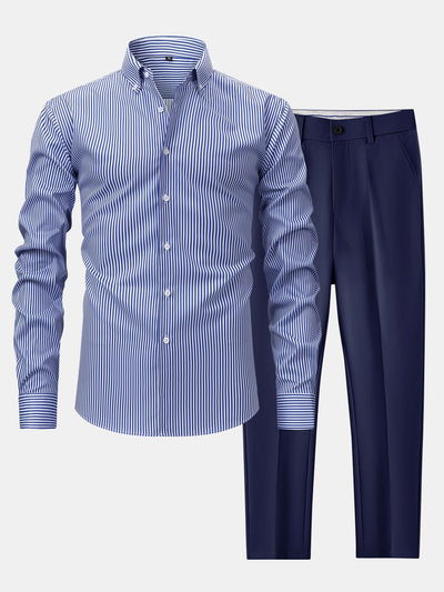 CAMICIA A MANICHE LUNGHE A RIGHE CON BOTTONI & PANTALONI SLIM FIT A GAMBA AFFUSOLATA
