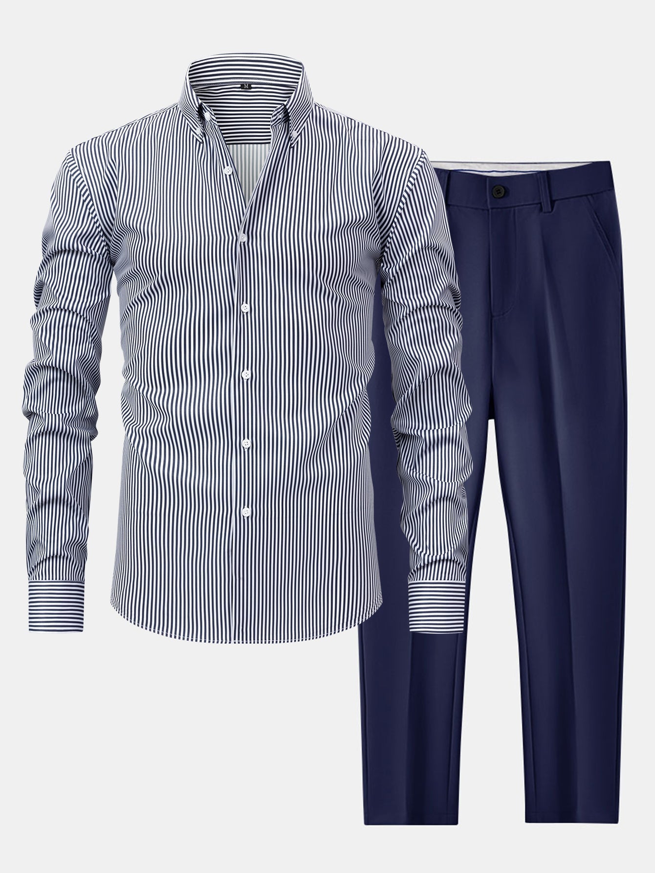 CAMICIA A MANICHE LUNGHE A RIGHE CON BOTTONI & PANTALONI SLIM FIT A GAMBA AFFUSOLATA