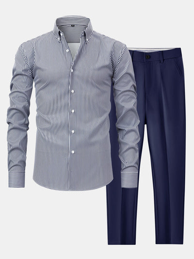 CAMICIA A MANICHE LUNGHE A RIGHE CON BOTTONI & PANTALONI SLIM FIT A GAMBA AFFUSOLATA