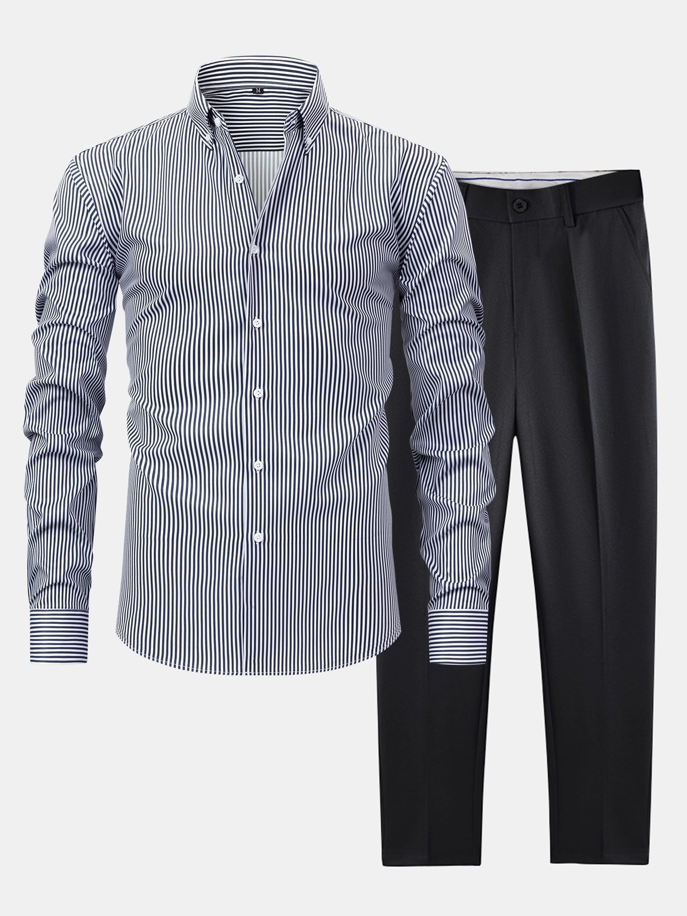 CAMICIA A MANICHE LUNGHE A RIGHE CON BOTTONI & PANTALONI SLIM FIT A GAMBA AFFUSOLATA