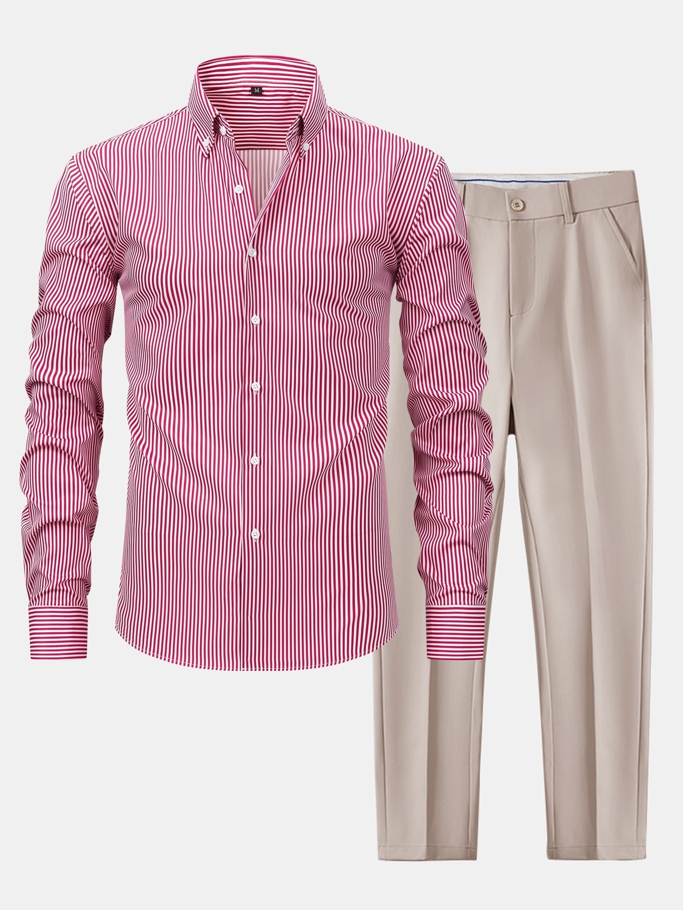 CAMICIA A MANICHE LUNGHE A RIGHE CON BOTTONI & PANTALONI SLIM FIT A GAMBA AFFUSOLATA