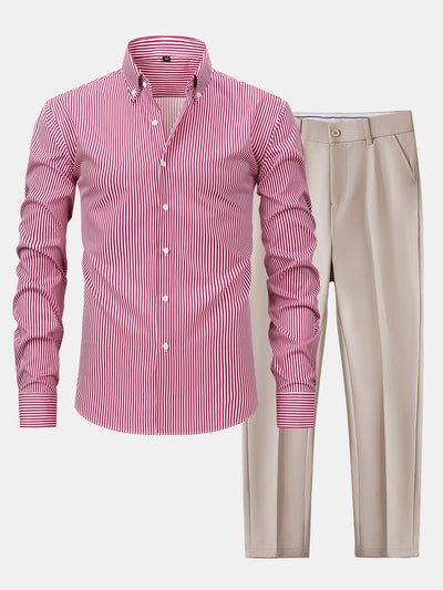 CAMICIA A MANICHE LUNGHE A RIGHE CON BOTTONI & PANTALONI SLIM FIT A GAMBA AFFUSOLATA