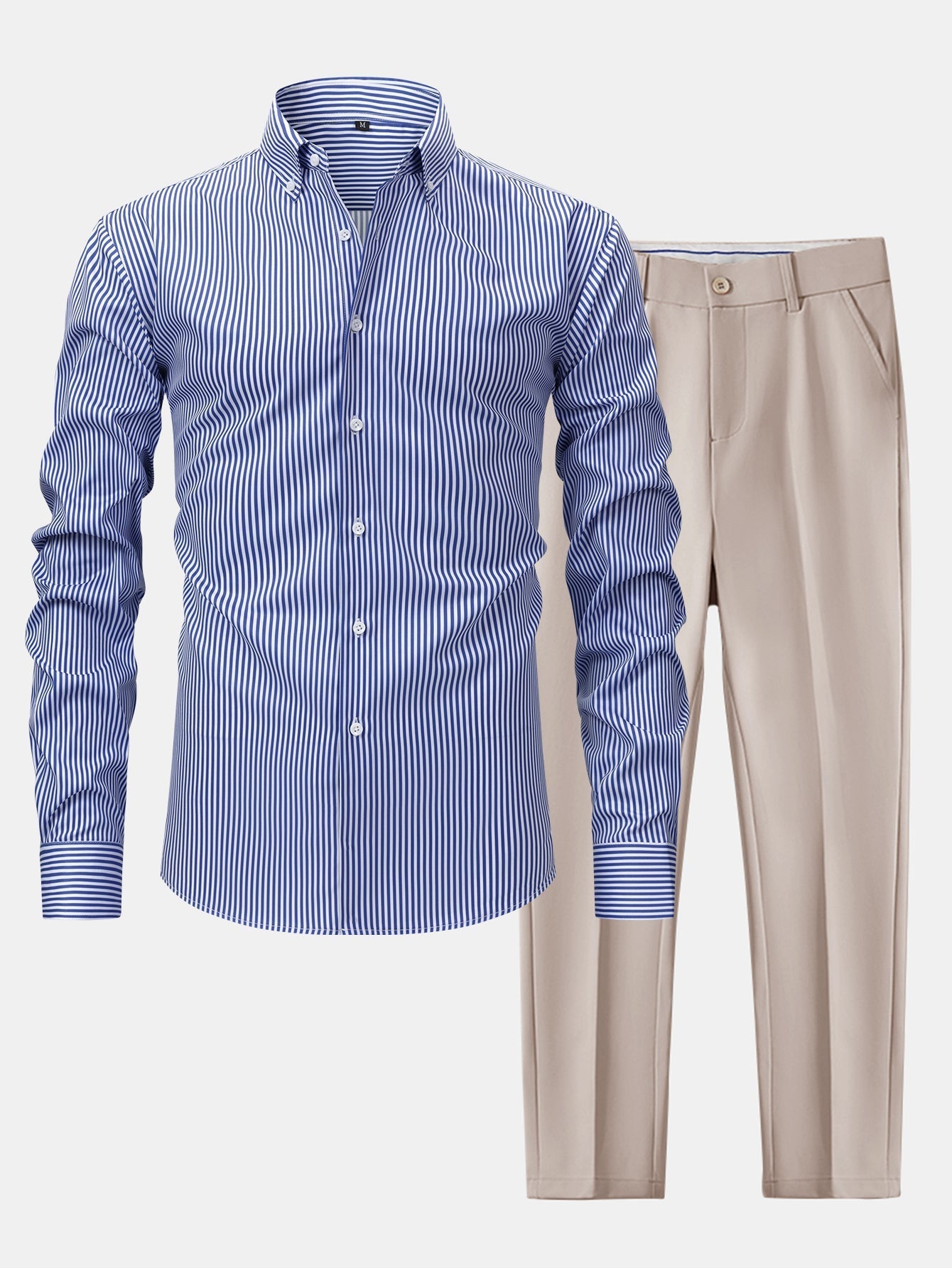 CAMICIA A MANICHE LUNGHE A RIGHE CON BOTTONI & PANTALONI SLIM FIT A GAMBA AFFUSOLATA