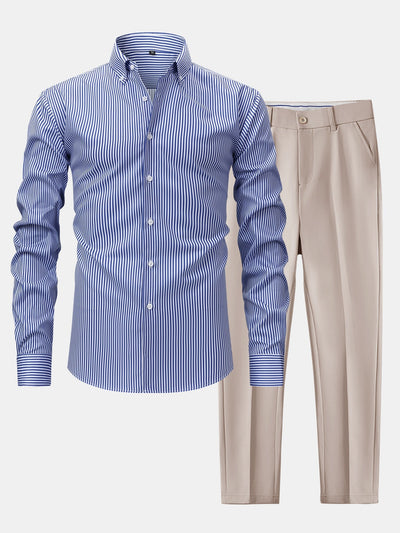 CAMICIA A MANICHE LUNGHE A RIGHE CON BOTTONI & PANTALONI SLIM FIT A GAMBA AFFUSOLATA