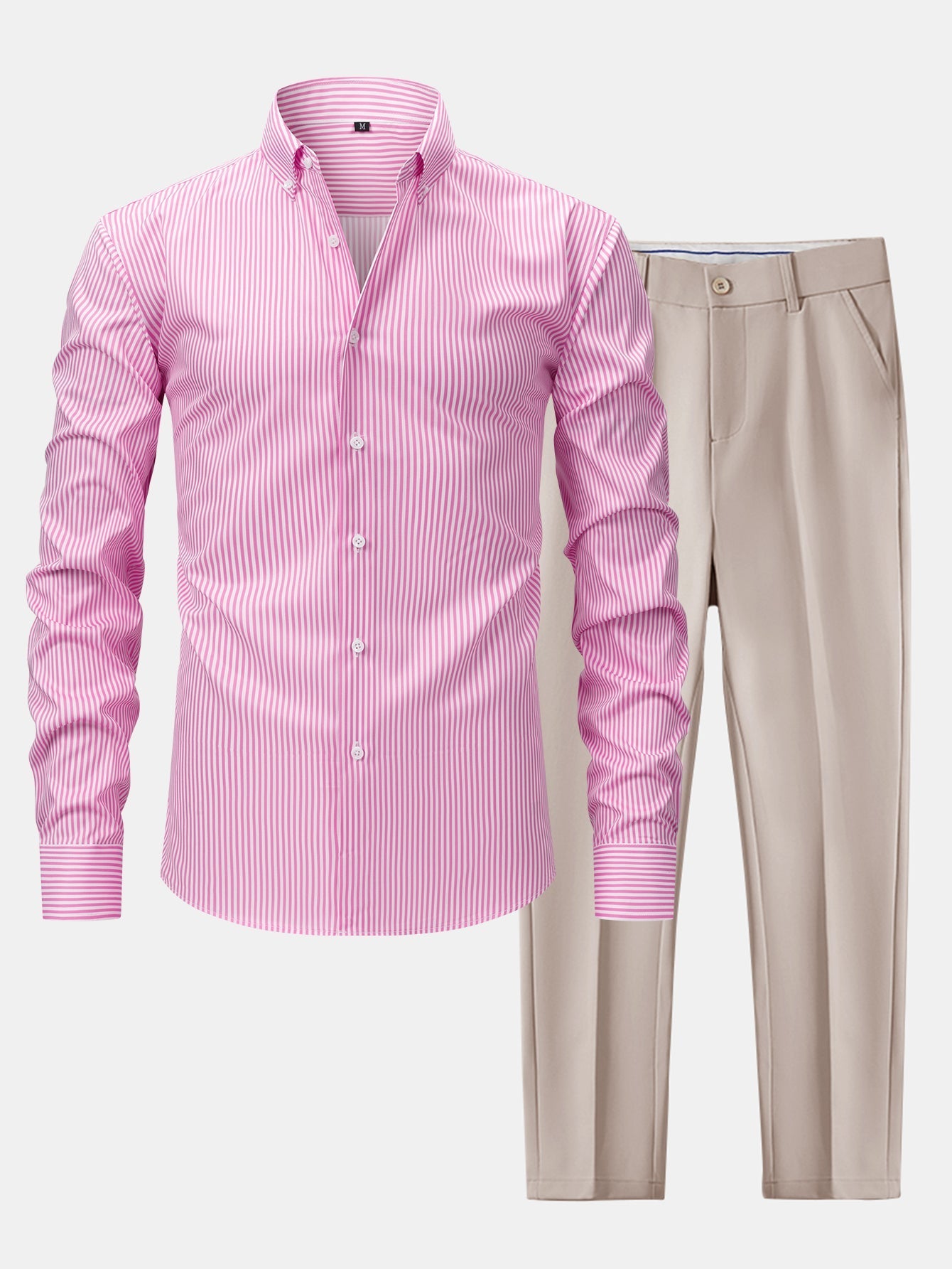 CAMICIA A MANICHE LUNGHE A RIGHE CON BOTTONI & PANTALONI SLIM FIT A GAMBA AFFUSOLATA