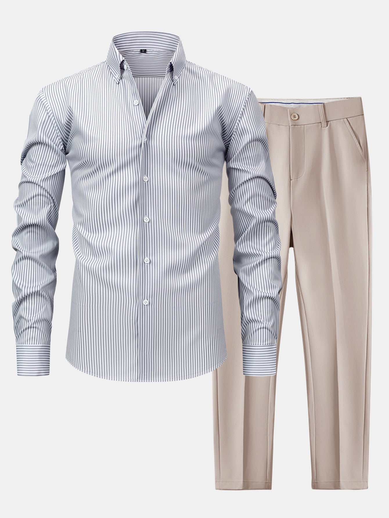 CAMICIA A MANICHE LUNGHE A RIGHE CON BOTTONI & PANTALONI SLIM FIT A GAMBA AFFUSOLATA