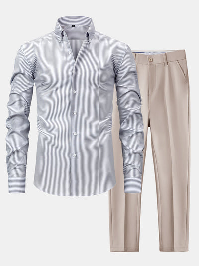 CAMICIA A MANICHE LUNGHE A RIGHE CON BOTTONI & PANTALONI SLIM FIT A GAMBA AFFUSOLATA